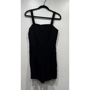 Old Navy Black Utility Romper Womens Size Medium Linen Blend Boho Pockets